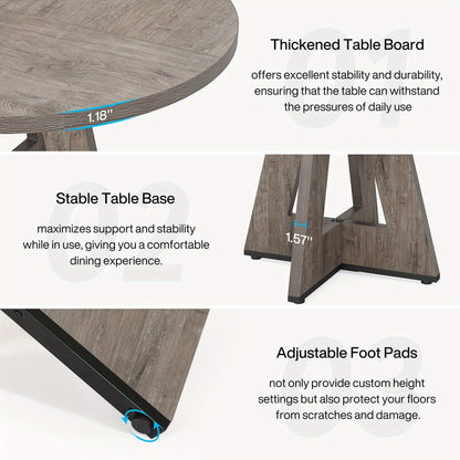 Eetkamertafel – Eettafel – Keukentafel – Ronde Tafel – Tafel – 120 cm Rond – Massief Houten Tafelblad – Grijs