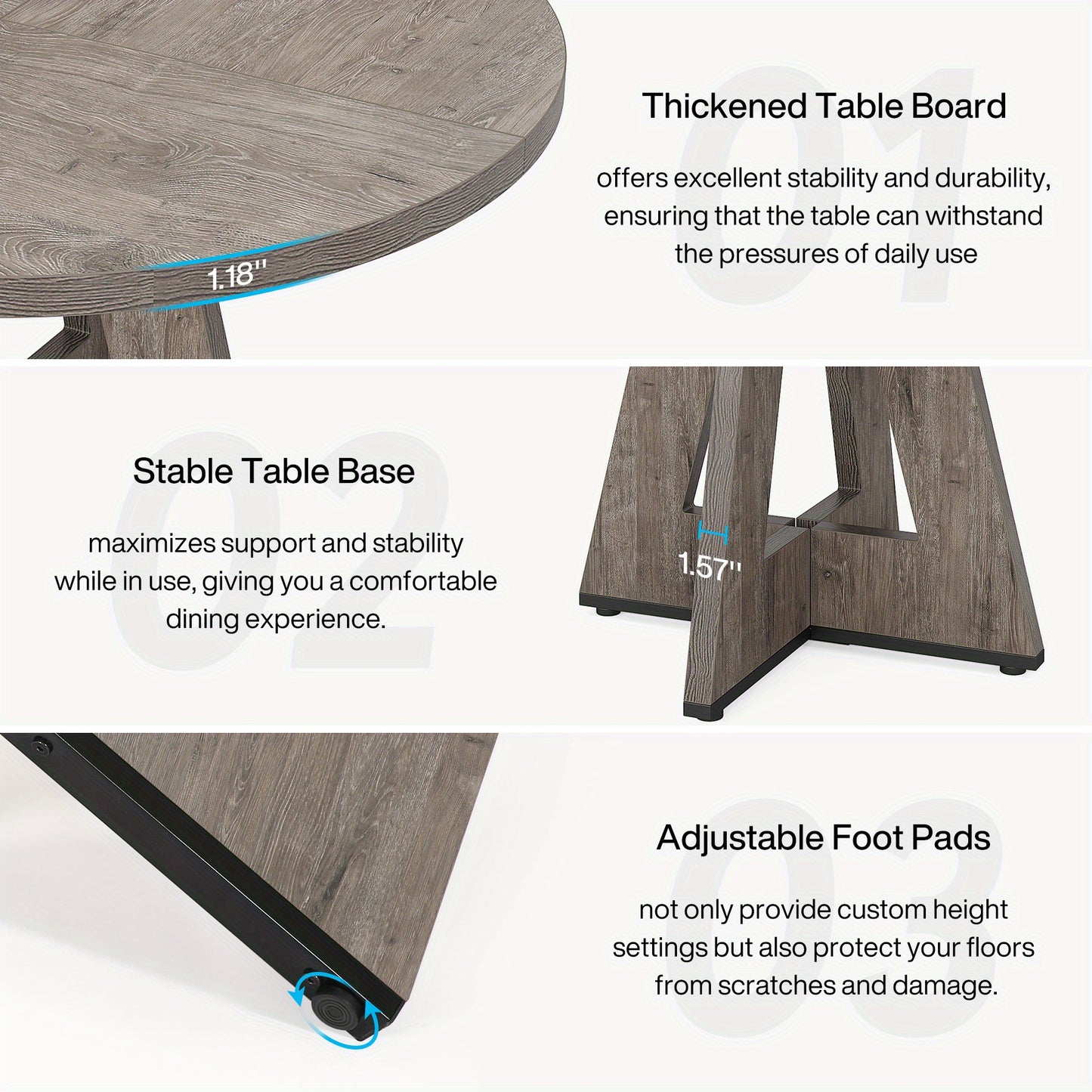 Eetkamertafel – Eettafel – Keukentafel – Ronde Tafel – Tafel – Ronde Grijze Eettafel – 120 cm Diameter – Massief Houten Blad