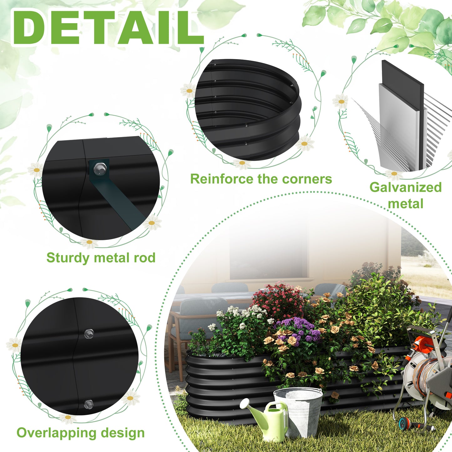 Hoogtebed Tuin – Verhoogde Bak – Plantenbak – Kruidenbak – Groentebed – Gegalvaniseerd Staal – 180x90x60 cm Ovaal – Duurzaam & Roestvrij