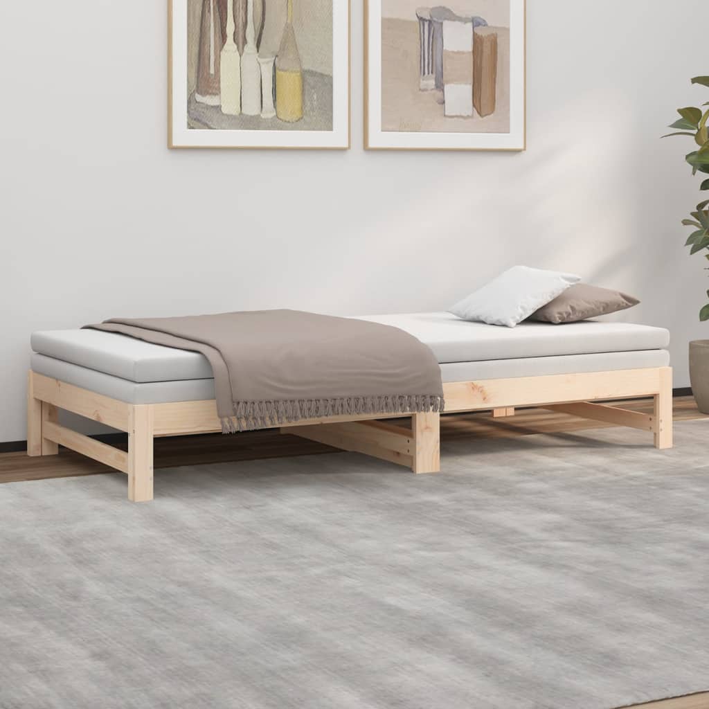 Bedbank – Slaapbank – Logeerbed – Bedbank Met Lade – Bedbank Voor Kleine Ruimte – Massief Dennenhout – Lattenbodem – 205,5x158x30 cm