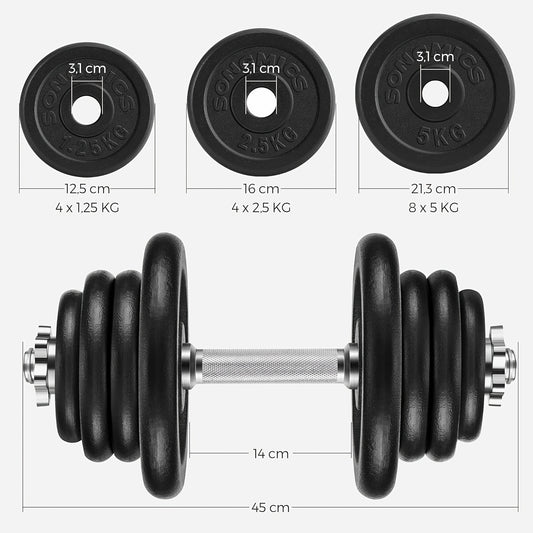 Verstelbare Halters – Dumbbells – Gewichtheffers – Krachttraining Gewichten – Freeweights – Set Van 2 X 30 Kg Gietijzer – Stalen Grip – Compact Voor Thuissport