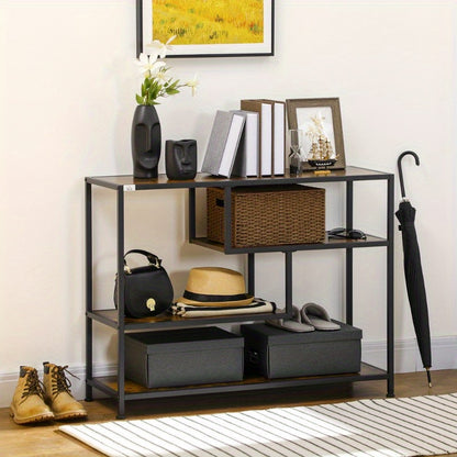 Industrieel Sidetable – Smalle Console Tafel – Opbergmeubel – Haltafel – Bijzettafel – Zwart Stalen Frame – Ruimtebesparend Ontwerp – Anti-Kiep Beveiliging