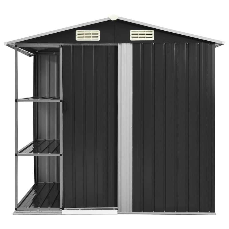 205x130x183cm Removable Anthracite Iron Garden House with Shelves - Heavy-Duty Outdoor Storage Shed, Portable Garden Storage Warehouse with Shelves