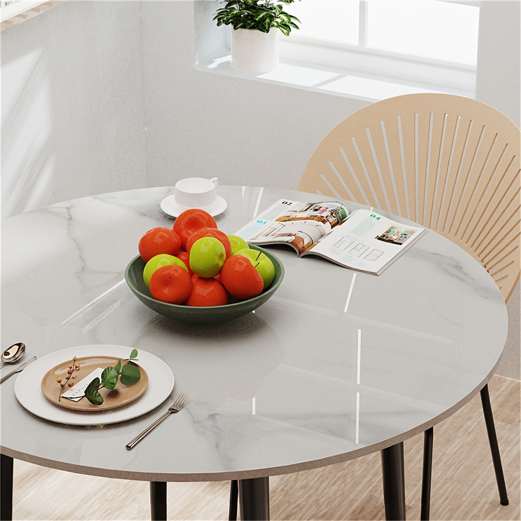 Eettafel – Ronde Tafel – Keukentafel – Dinertafel – Eetkamertafel – Hoogglans Sintered Stone Blad – 80 cm Diameter Metalen Tapered Poten