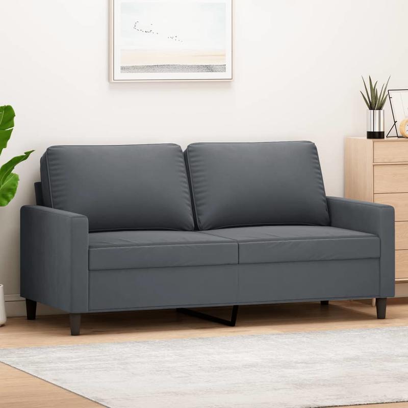 Bankstel – 2-Zitsbank – Slaapbank – Hoekbank – Zetel – Donkergrijs Velours – Compact 140 cm – Hardhouten Frame