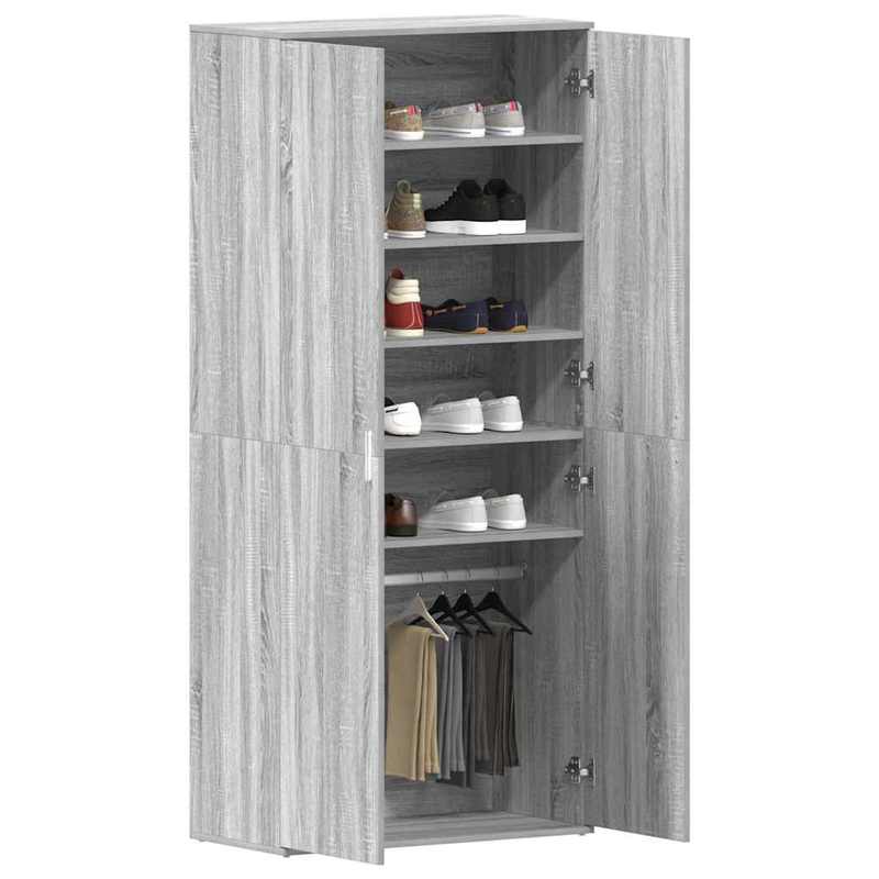 Schoenenkast – Schoenopberger – Schoenrek – Schoenenschuur – Grijze Kast – Sonoma Grijs – 80x39x180 cm – Duurzaam Hout – Geschikt Voor Woonkamer En Veranda