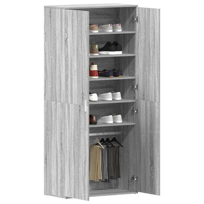 Schoenenkast – Schoenopberger – Schoenrek – Schoenenschuur – Grijze Kast – Sonoma Grijs – 80x39x180 cm – Duurzaam Hout – Geschikt Voor Woonkamer En Veranda