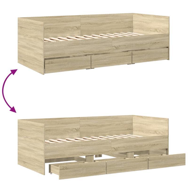 Bedbank – Daybed – Slaapbank – Logeerbed – Sofa – Sonoma Eiken – 75x190 cm – Met Opberglades