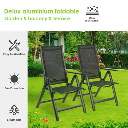 Klapstoel – Vouwstoel – Tuinstoel – Balkonstoel – Campingstoel – Aluminium Frame – 7-standen Verstelbare Rugleuning – Zwart