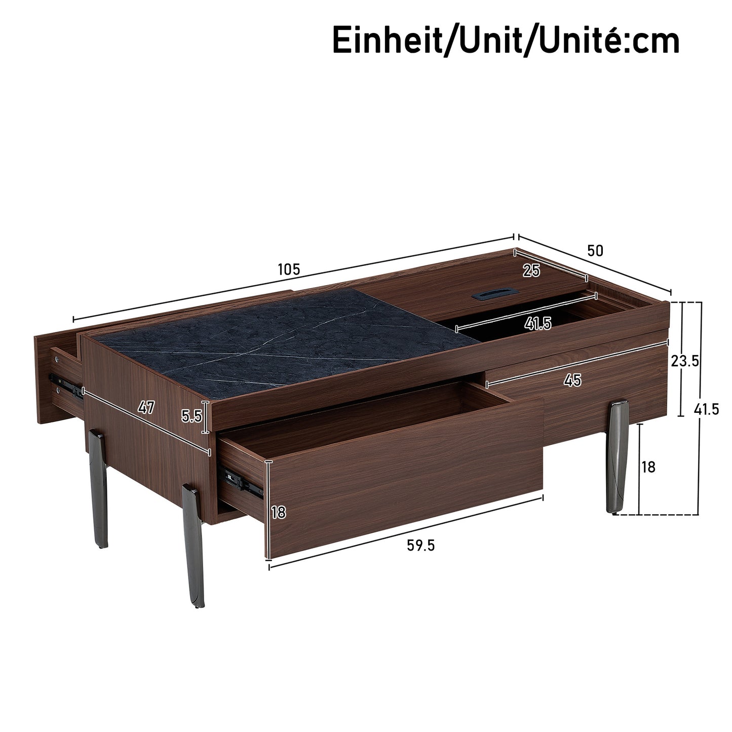 Salontafel – Woonkamertafel – Koffietafel – Side Table – Brewing Variant – Donkerbruin Houtlook Met Glazen Tafelblad – Verborgen Opbergruimte Met Schuifdeksel
