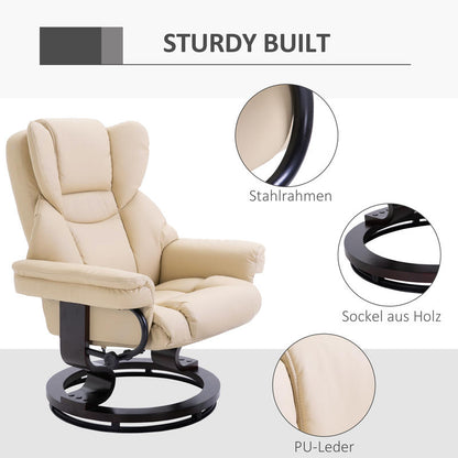 Relaxfauteuil – Relaxstoel – Draaifauteuil – Lounge stoel – Zitfauteuil – Met handmatige verstelbare rugleuning – Stevig metalen frame tot 160 kg – Compact ontwerp crème kleur