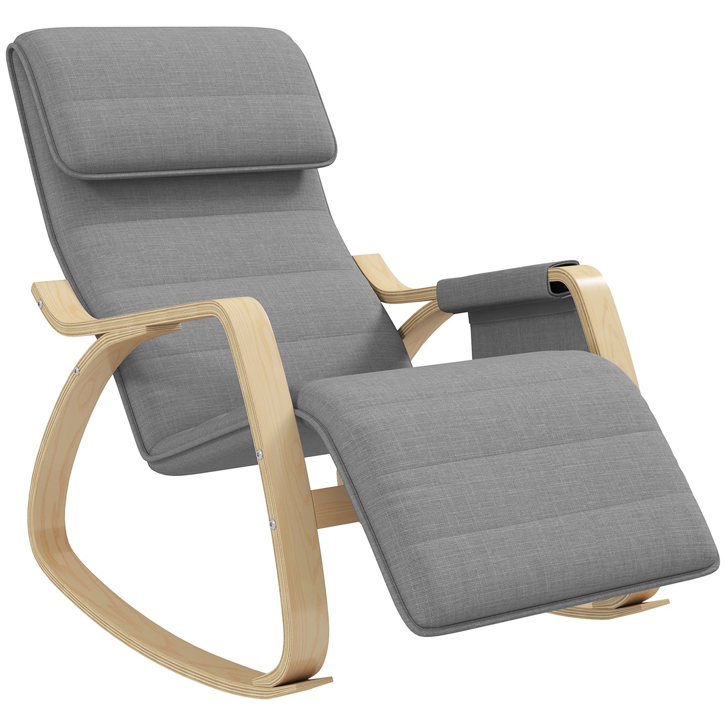 Schommelstoel – Relaxstoel – Fauteuil – Voedingsstoel – Schommelstoel Babykamer – Verstelbare Voetsteun – Stevig Houten Frame – Grijs