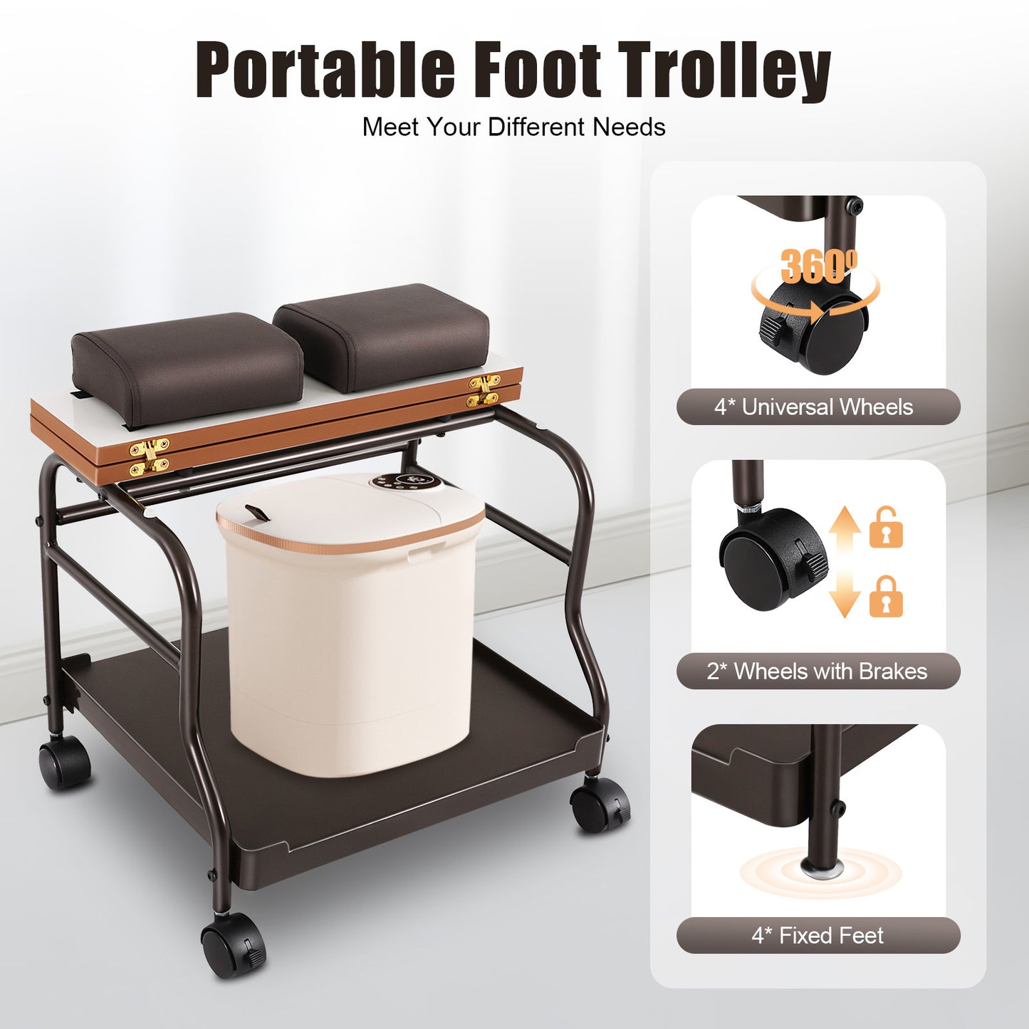 Mobile Foot Care Cart Featuring Swivel Wheels, Capable of Supporting Up to 18.01 KG, Ideal for Hair Salons, Clinics, Or Home Bathrooms.