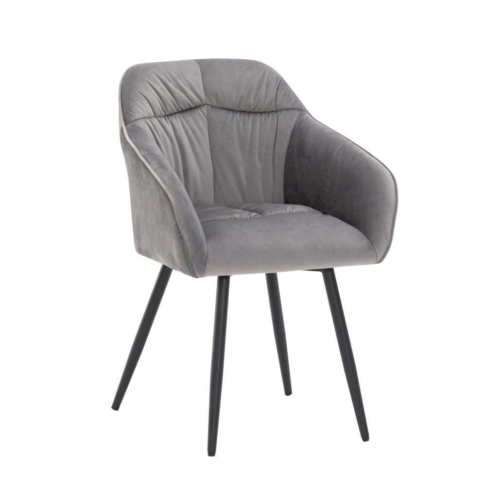 Eetkamerstoel – Stoel – Zetel – Kuipstoel – Armstoel – Set Van 2 – Velvet Bekleding – Verstelbare Metalen Poten – Grijs
