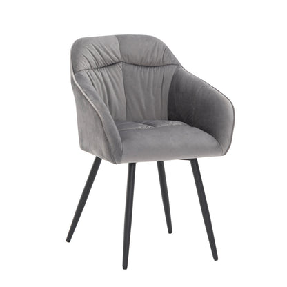Eetkamerstoel – Stoel – Zetel – Kuipstoel – Armstoel – Set Van 2 – Velvet Bekleding – Verstelbare Metalen Poten – Grijs