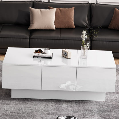 Salontafel – Woonkamertafel – Koffietafel – Bijzettafel – Tafel – Hoogglans Wit – Uitschuifbaar – Met 2 Lades en Verborgen Opbergruimte