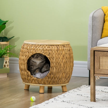 Kattenhol – Kattenhuis – Kattenmand – Kattenbed – Kattenhut – Lichtbruin – Waterhyacint Gras – Wasbaar Kussen – 44x43x42 cm