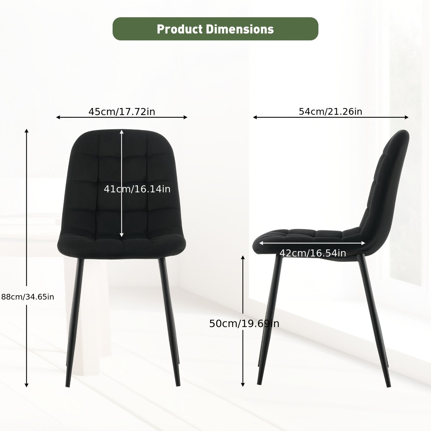 Eetkamerstoel – Stoel – Dining Chair – Zithoekstoel – Velours Stoel Groen – Set Van 4 – Hoge Rugleuning – Stabiele Metalen Poot