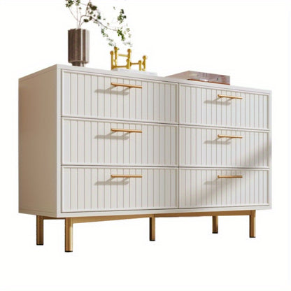 6-Laden Metaalkommode – Dressoir – Ladekast – Opbergkast – Sideboard – Wit Met Gouden Accenten – 120 cm Breedte – Zonder Montage