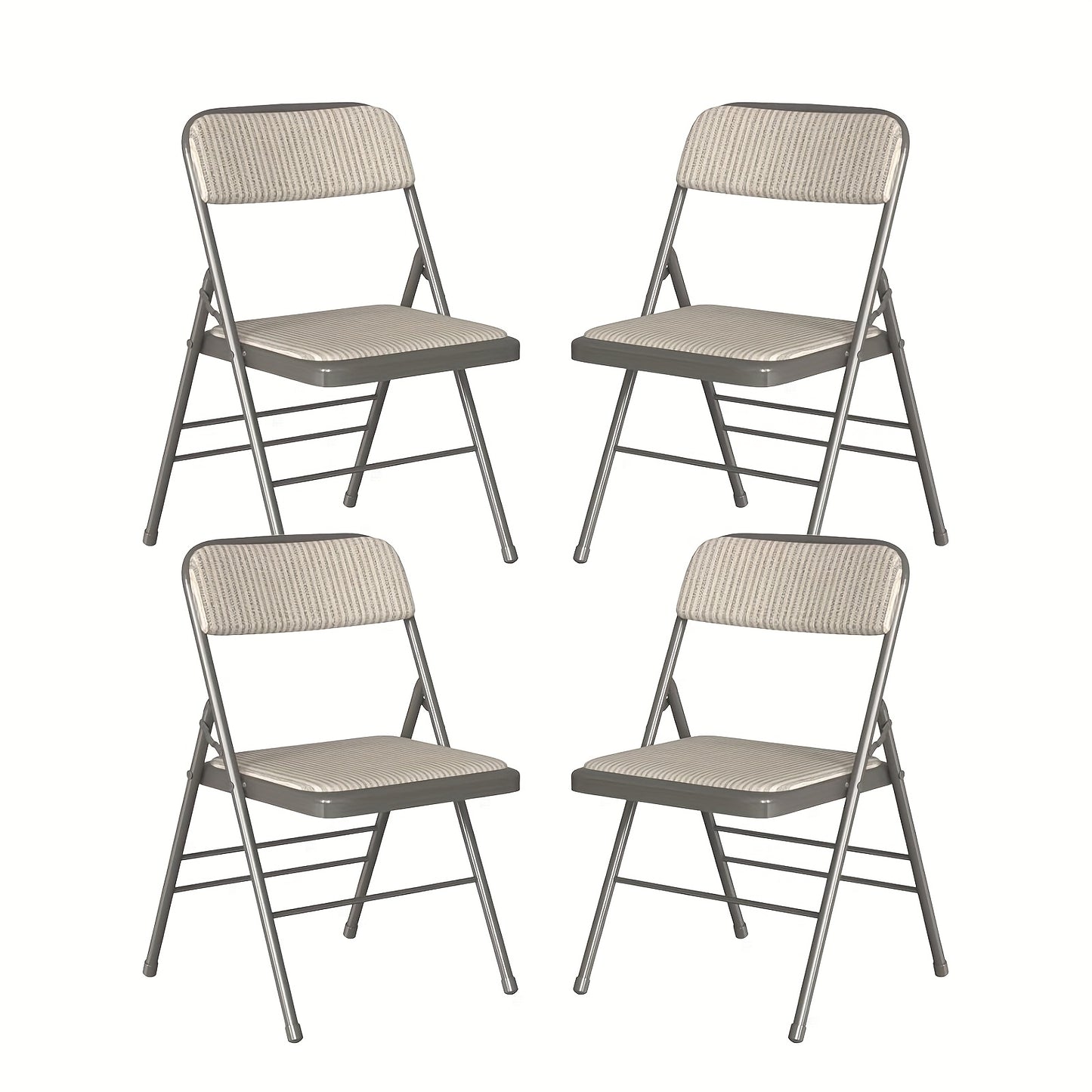 Opvouwbare Stoelen – Vouwstoelen – Campingstoelen – Tuinstoelen – Stoffen Stoelen – Set Van 4 – Gestreept Beige/Grijs – Stevig Metalen Frame – Comfortabele Bekleding