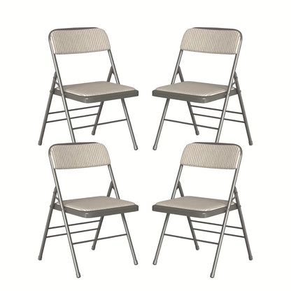 Opvouwbare Stoelen – Vouwstoelen – Campingstoelen – Tuinstoelen – Stoffen Stoelen – Set Van 4 – Gestreept Beige/Grijs – Stevig Metalen Frame – Comfortabele Bekleding