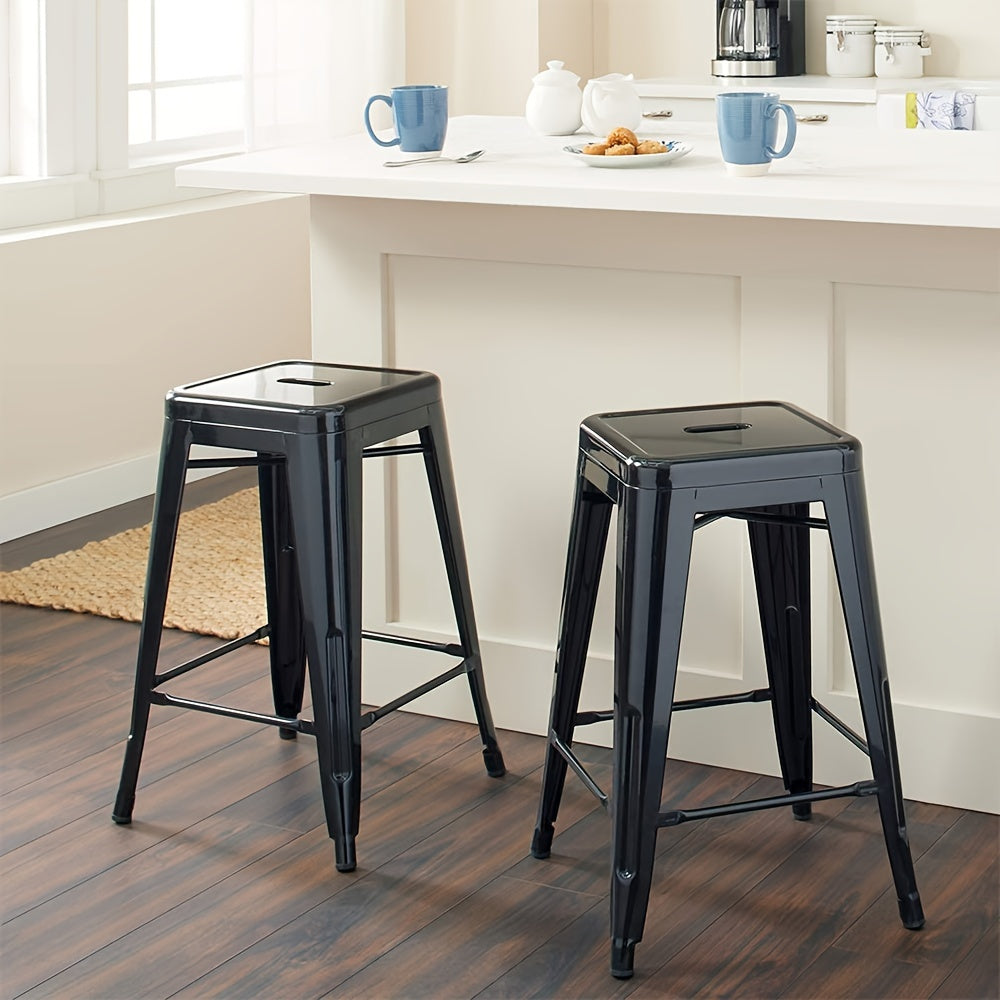 Commercial Metal Dining Chair, 30" High (76cm), Industrial Style Bar Chair Set Of 4, Stackable Heavy Duty Bar Stools Without Back, Suitable for Restaurants, Cafes, Bistros (Set Of 4, Easy to Clean)