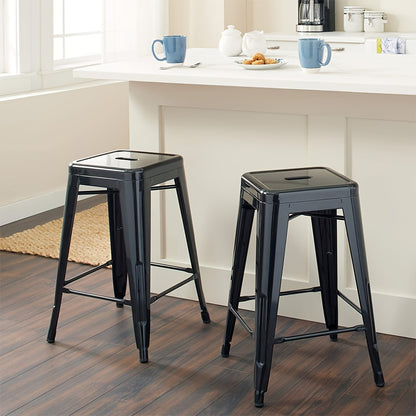 Commercial Metal Dining Chair, 30" High (76cm), Industrial Style Bar Chair Set Of 4, Stackable Heavy Duty Bar Stools Without Back, Suitable for Restaurants, Cafes, Bistros (Set Of 4, Easy to Clean)