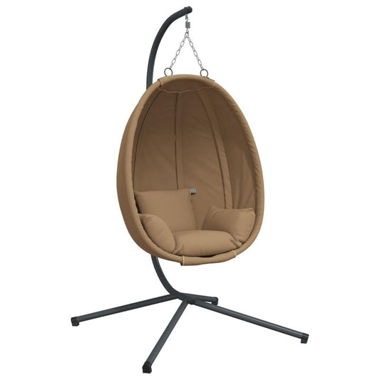 Hangstoel – Hangfauteuil – Hangstoel met Standaard – Tuinstoel – Hangmand – Taupe Kussen – Zwart Stalen Frame – Compact Design – Tot 150 kg Belastbaar