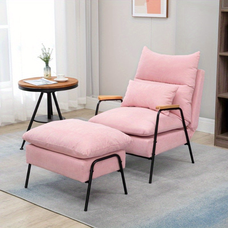 HOMCOM Recliner Chair with Footstool - Adjustable 3-Position Backrest, 360° Swivel & 5-Way Armrests, Padded Soft Comfort for Living Room, Bedroom, Office - Mixed Colors (Pink, Beige, Dark Blue), Recliner for Living Room, Bed