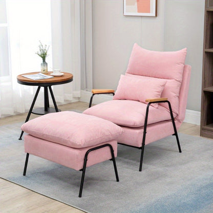 HOMCOM Recliner Chair with Footstool - Adjustable 3-Position Backrest, 360° Swivel & 5-Way Armrests, Padded Soft Comfort for Living Room, Bedroom, Office - Mixed Colors (Pink, Beige, Dark Blue), Recliner for Living Room, Bed