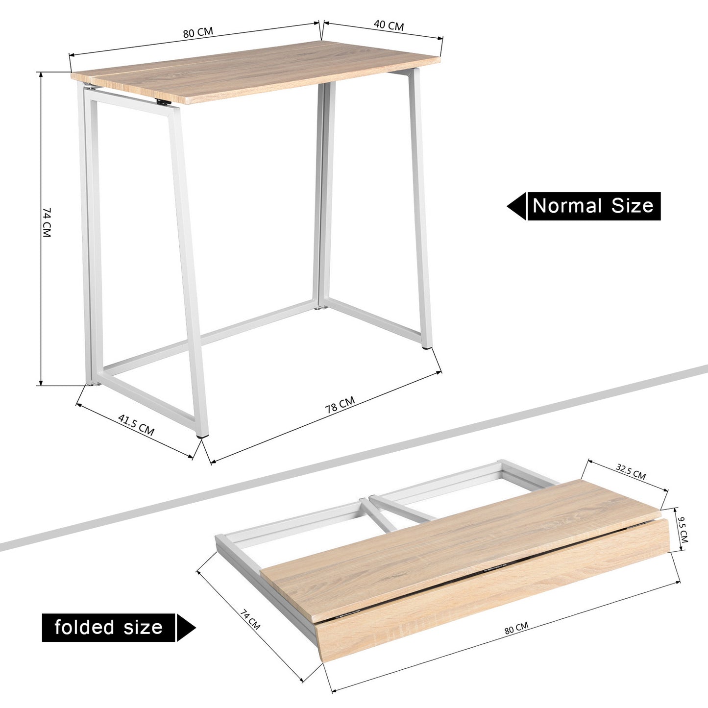 Opvouwbaar Bureau – Werkplek – Studieplek – Tafel – Schrijfplek – Scandinavisch Design – Eikenhout – Metalen Frame – Compact 41,5x80x74 cm