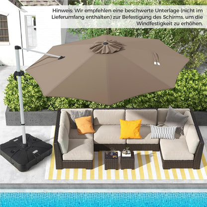 Zonnescherm – Parasol – Tuinparasol – Terrasparasol – Balkonparasol – Ø 330 cm – UPF 50+ – 360° Draaibaar met Kantelfunctie – Bruin