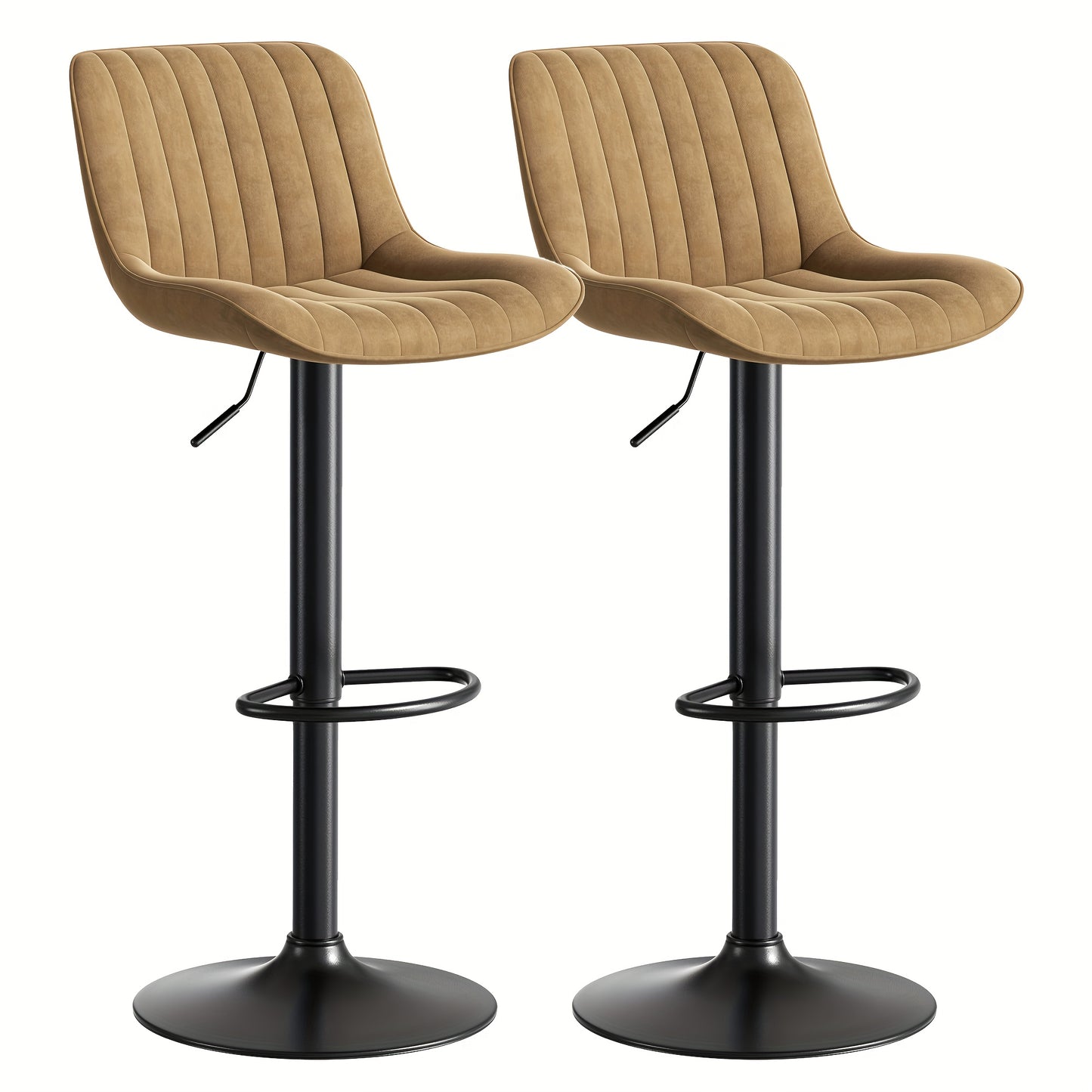 Set of 2 Modern Brown Velvet Swivel Bar Stools with Height Adjustment & 360° Rotation - Heavy-Duty Metal Frame, Soft Cushioned Seats with Backrest, Easy Assembly for Kitchen Island, Dining Room, Home Bar - Luxury Counter Sto