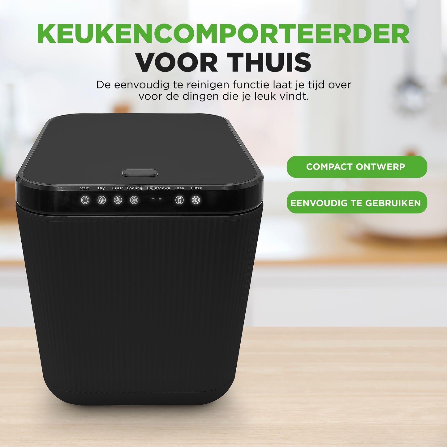 Keukencompostmachine – Compostbak – Composteerder – Afvalvermaler – Compostcontainer – Compact 3 Liter – Geurfilter en Elektriciteitsvrij