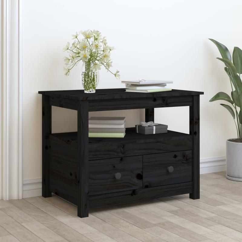 Coffee table 71x49x55cm solid pinewood black Removable, suitable for indoor use and suitable for all seasons, Living Room Furniture, Seasonal Furniture, Stylish Decor, Contemporary Furniture, Quality Craftsmanship, Pinewood W