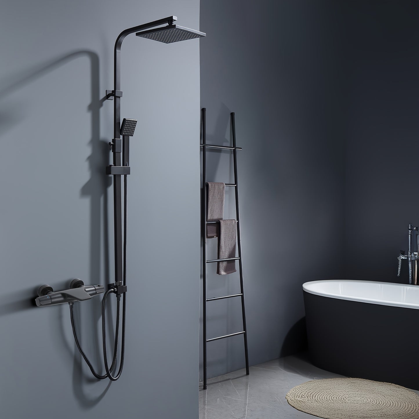Complete Shower System Set with Thermostat & Waterfall Shower Head - Modern Wall-Mounted Bath Faucet, No Electricity Needed, Easy Installation