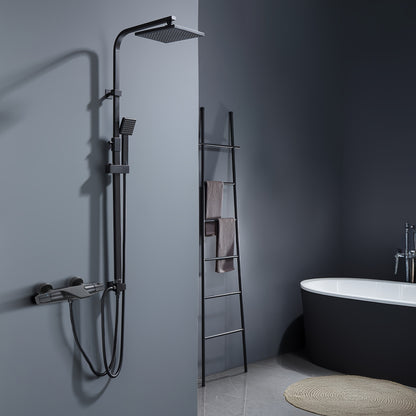 Complete Shower System Set with Thermostat & Waterfall Shower Head - Modern Wall-Mounted Bath Faucet, No Electricity Needed, Easy Installation