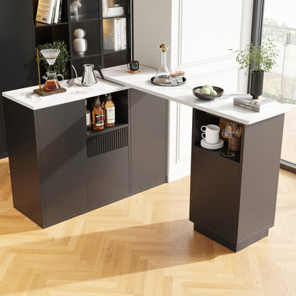 Bartafel – Statafel – Barmeubel – Keukentafel – Bistrotafel – Draaibaar 360° – Multifunctionele Opbergruimte – Modern Zwart Metaal – Compact 210x30x100,9 cm