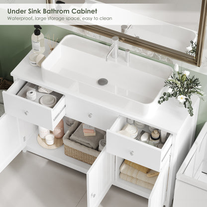 Badkamerkast – Opbergkast – Waskast – Kast Met Lades – Meubel Voor Badkamer – Wit – Vrijstaand – 3,2 Kubieke Voet Opbergruimte – Vochtbestendig Hardhout – Compact 68,5 cm Hoog – Eenvoudige Montage