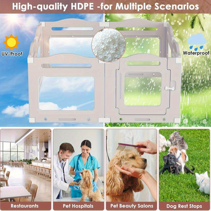 Hondenren – Puppyren – Hondenbench – Hondenkennel – Dierenren – Transparante Acrylpanelen – 7 Panelen + Deur – 60 cm Hoog – Inklapbaar – Met Zuignappen en Grondankers