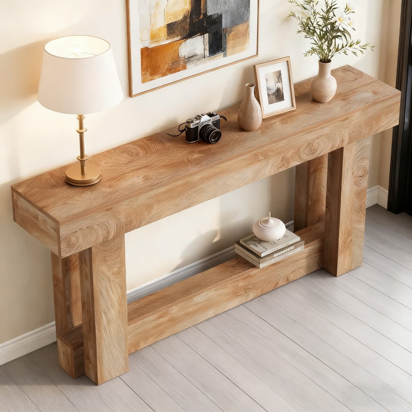 Sidetable – Consoletafel – Haltafel – Wandtafel – Dressoir – Smal Lang Model – 2 Opbergniveaus – Hoogwaardig Verlijmd Hout Bruin