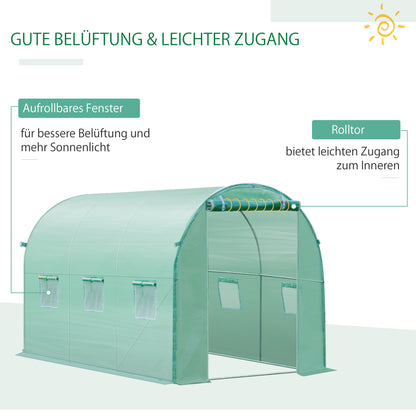 Kweektunnelfolie – Kasfolie – Serrefolie – Tuinfolie – Tunnelkas Afdekfolie – UV-bestendig – Waterdicht – 300x200x200 cm – Met Ramen en Oproldeur