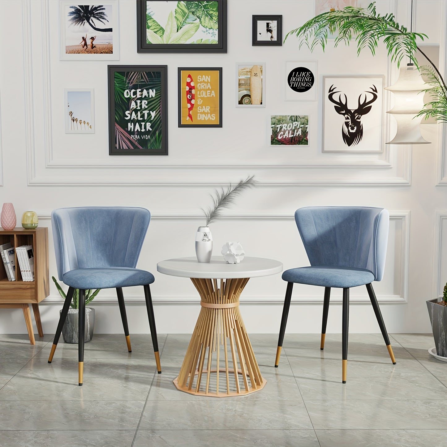 Eetkamerstoel – Kuipstoel – Keukenstoel – Stoel – Dinerstoel – Set Van 2 – Fluwelen Bekleding – Metalen Onderstel – Max. Draagvermogen 150 kg – Shell Rugleuning – Blauw