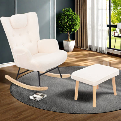 Fauteuil – Schommelstoel – Relaxstoel – Loungestoel – Zitstoel – Inclusief Voetenbank – Memory Foam Kussen – Houten Frame