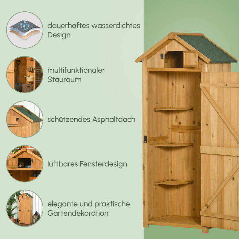 Tuinhuis – Berging – Tuinkast – Opslaghok – Tuinschuurtje – Compact Houten Tuinhuis – Met Metalen Dak – Ingebouwde Planken – 77x54x179 cm – Groen/Geel