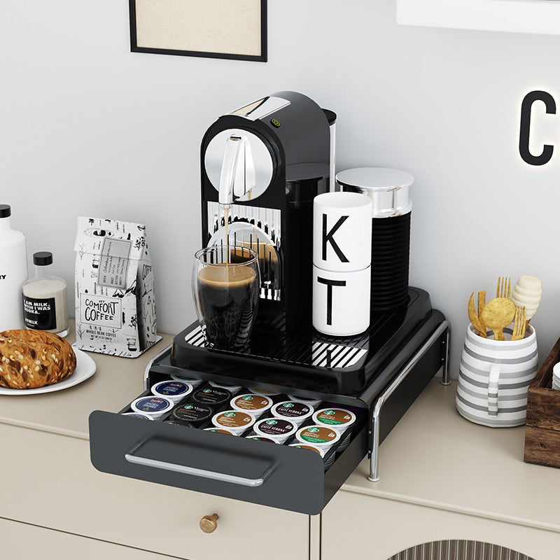 Koffiecapsulehouder – Koffiecapsule Opbergdoos – Capsulehouder – Cuphouder – Capsule Organizer – Carbonstaal – Lade Ontwerp – 30,5x31,5x10 cm – Zwart