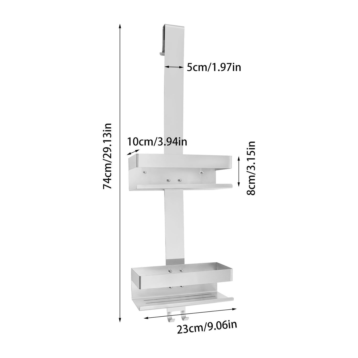 Badkamerplank – Badkamerrek – Wandplank – Planchet – Opbergkast – Roestvrij Staal – 2-Laags – 23x10x74 cm – Zilver