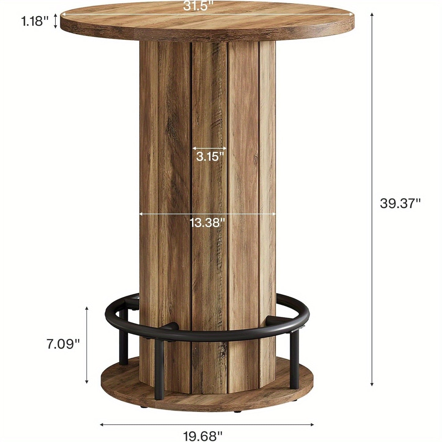 Ronde Eettafel – Eetkamer Tafel – Keukentafel – Bistrotafel – Eettafel Rond – 100 cm Diameter – Robuust Geperst Hout Met Voetensteun