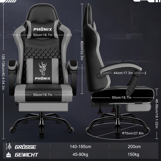 Gamingstoel – Gamerstoel – Bureaustoel – Zitzak – Stoel Met Voetensteun – Ergonomische Lendensteun – Inklapbare Voetensteun – 360° Draaibaar – Max. 200 kg Belastbaar