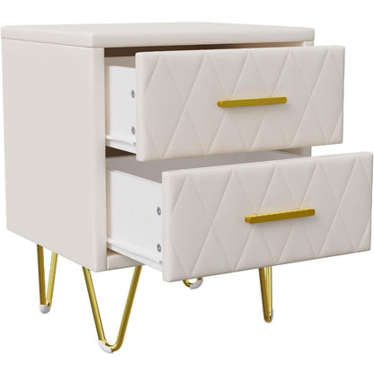 Nachtkastje – Bijzettafel – Bedtafel – Opbergkastje – Set Van 2 – Beige Met Gouden Metalen Poten – 2 Ruime Lades – Compact 41x36x51 cm